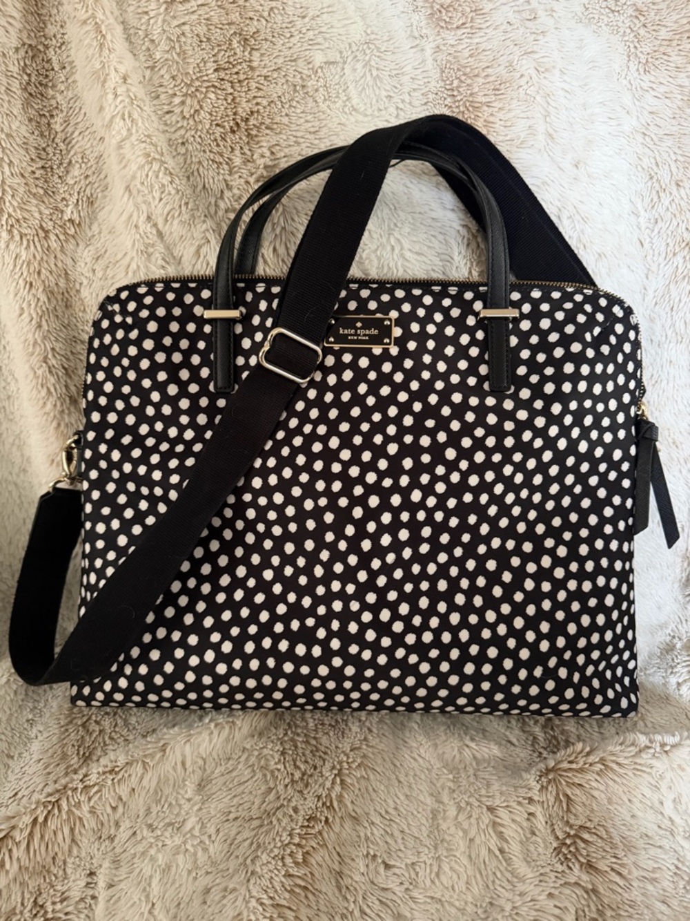 kate spade Black and White Polka Dot Laptop Tote - Picture 3 of 6